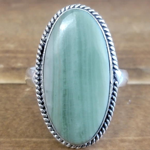 Vintage Jewelry - Indian Green Lace Agate Gemstone Silver Ring Size 10 925 Women Jewelry Bohemian